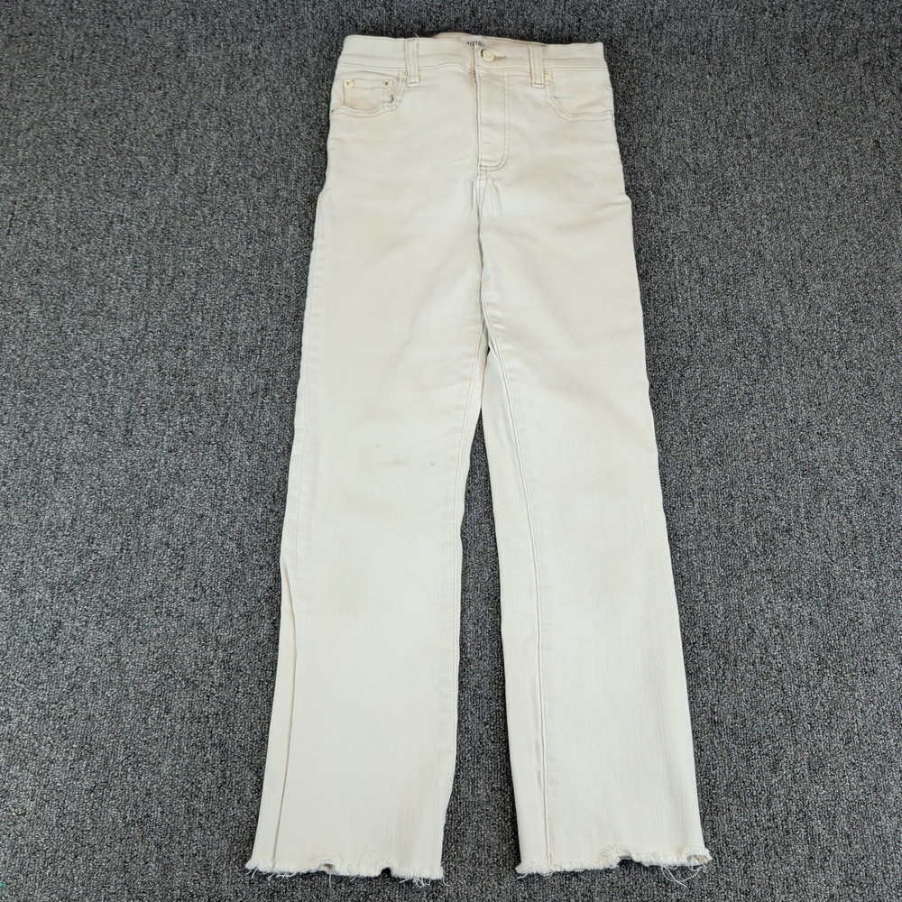 Pistola Womens High Rise Straight Leg Jeans Size 24 Ecru Cream Raw Hem Stretch — photo 2